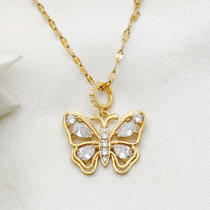 Collar con Colgante de Mariposa Chapado en Oro de Plata Esterlina 925 con Circonita Cúbica de Corte Pera y Cadena de Labios, Joyería al por Mayor para Mujer, Regalo para Fiesta - Product Image 1