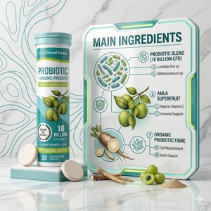 Comprimés effervescents probiotiques et prébiotiques à marque privée – Formule avancée pour la santé intestinale avec saveur pomme verte - Product Image 5