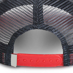 Gorras de béisbol personalizadas MARGINAL SPORTS, estilo trucker de verano, de 5 paneles, de malla, deportivas, ajustables, unisex, en rojo y blanco. - Product Image 6