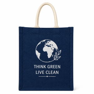 Think <b>Green</b> Live Clean Jute Shopping <b>Bag</b> 38x35x12cm Hand Carry Grocery Tote Blue - Product Image 1