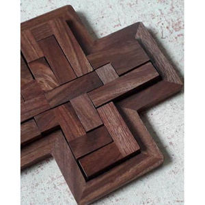 Handcrafted Cross Shaped Wooden Sliding <b>Puzzle</b> Board Game With Checkered Tiles Unique Brain Teaser <b>Puzzle</b> For Fun And Strategy - Product Image 2