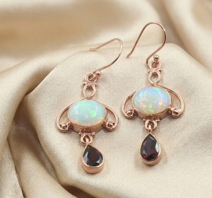 Ethiopian Opal Garnet <b>Dangle</b> <b>Earrings</b> 925 Sterling Silver Rose <b>Gold</b> Yellow <b>Gold</b> Plated Handmade Vintage Gemstone Jewelry Women - Product Image 6