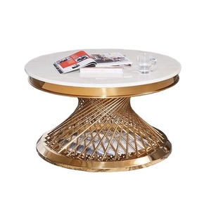 Hot Selling Bedroom Furniture Stainless Steel Coffee <b>Table</b> <b>Gold</b> Plated <b>Round</b> Marble Top <b>Side</b> <b>Table</b> Customized For Bedroom Ware - Product Image 1