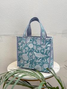 Bohemian Cotton <b>Quilted</b> <b>Tote</b> <b>Bag</b> with Striped Pattern Zipper Closure Open Top All Seasons Shopping <b>Bag</b> - Product Image 3