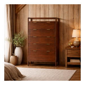 Cómoda Alta de 5 Cajones SAPA RANGE, Moderna, de Madera Sólida, Ecológica y Duradera, para Dormitorio o Apartamento - Product Image 1