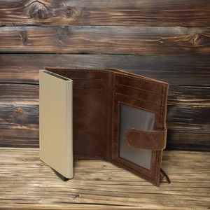 Cartera de Cuero Genuino Hecha a Mano, Estilo Vintage, Cierre Corto con Broches, Unisex, Uso Diario, Color Marrón - Product Image 6