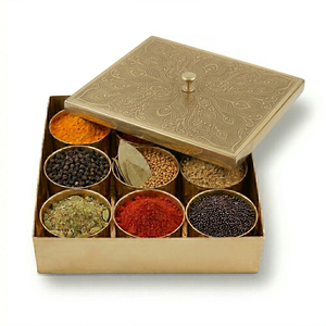 Handcrafted Brass Masala Box with 7 Spice Containers Traditional Indian Spice Storage Organizer for Kitchen Decor Gift - Product Image 2