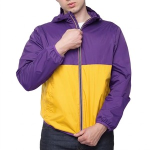 Men's Hooded Color Blocking Windbreaker <b>Jacket</b> Purple Yellow Zipper Closure Casual Sporty Lightweight Spring Wear - Product Image 5