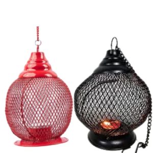 <b>Red</b> and Black Metal Hanging Tea Light Lanterns | Decorative Mesh <b>Candle</b> Holders with Chain for Balcony, Garden, Home & Festive - Product Image 1