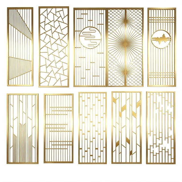 Custom Laser Cut Geometric Stainless Steel Partition Panel Modern Foldable Room Divider