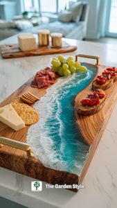 <b>Pressed</b> <b>Flower</b> Resin Wooden Serving Tray Floral Art Epoxy Resin Tray with Wood Base Botanical Resin Handmade Serving Tray - Product Image 4