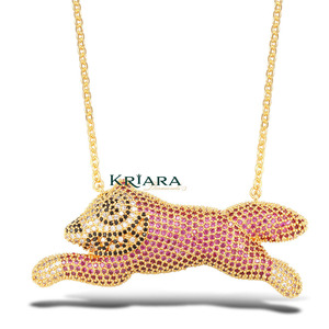 Pendentif breloque animal en argent 925 plaqué or avec strass roses de laboratoire, style hip-hop, micro-incrustation, cadeau unisexe - Product Image 1