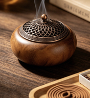 Brûleur à Bakhoor en bois de luxe avec couvercle en métal antique, brûleur à encens décoratif pour la fragrance de la maison, style décoratif arabe