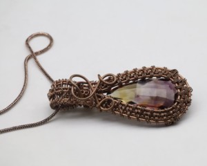 Handmade Glass Necklace with Copper Wire <b>Wrapped</b> Pendant | Boho Jewelry Crystal Necklace <b>Gift</b> for Women - Product Image 3