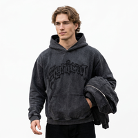 Sweat à capuche oversize noir en coton avec logo imprimé en relief, poche avant, coupe courte, style automne pour homme