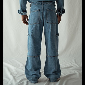 Custom Logo Straight Denim Jeans Vintage Button Closure Wholesale Raw Denim Hip Hop Breathable Men's <b>Trousers</b> 2026 model - Product Image 3