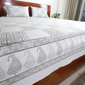 Drap de lit en percale de coton à motif de blocs gris avec taies d'oreiller, taille Queen 90 x 108 pouces, imprimé géométrique artistique - Product Image 4