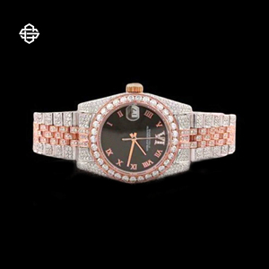 Montre de luxe pour homme, bicolore, en acier inoxydable plaqué or rose, avec chiffres romains, sertie de moissanite et de quartz, 20 mm - Product Image 1
