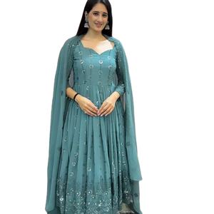 Dernière Designer Faux Georgette Broderie Séquence Travail Anarkali Robe Par Fab Zone - Product Image 1