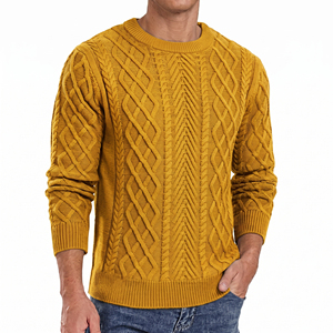 <b>Men's</b> <b>White</b> Cable Knit Sweater Crew Neck Pullover Long Sleeve Casual Winter Warm Knitted <b>Jumper</b> Cotton Blend Fashion Top - Product Image 5