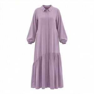 Elegante Abaya Islámica Sencilla para Mujer, Vestido Largo hasta el Suelo, Manga Larga, Cómodo, de Poliéster Ecológico, al por Mayor - Product Image 1