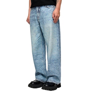กางเกงยีนส์ทรงหลวมสำหรับผู้ชาย, กางเกงยีนส์สไตล์สตรีทพร้อมดีไซน์ประดับพลอยเทียมกันน้ำสำหรับฤดูใบไม้ผลิ - Product Image 4