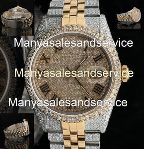 Montre de luxe pour homme avec cadran arabe serti de pierres, verre en cristal, pierres en moissanite, bracelet en acier inoxydable, résistance à l'eau 10 bars - Product Image 2