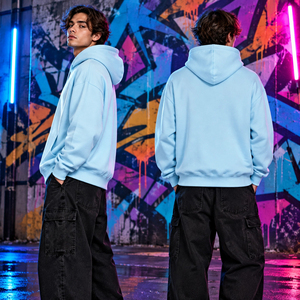 Sweat-shirt à capuche bleu clair avec motif araignée, pull à capuche avec poche avant, streetwear décontracté - Product Image 3