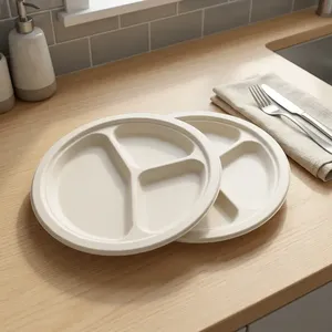 Best Quality 9 Inch <b>Pulp</b> Moulded Half Plate Eco Friendly Compostable Water Resistant Modern Luxury Disposable Tableware for - Product Image 5