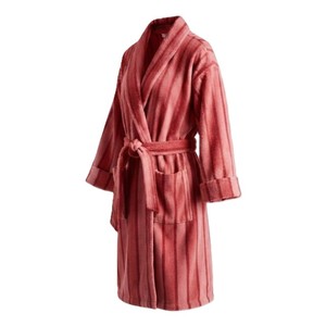 Peignoir long en tissu éponge rayé pour femme, manches longues, en coton doux, respirant, pour l'hiver, avec cordon de serrage - Product Image 3