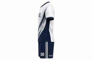 Ensemble de maillots de football unisexes personnalisés, blanc et marine, col en V, impression sublimée, respirant, anti-transpiration, polyester écologique - Product Image 5