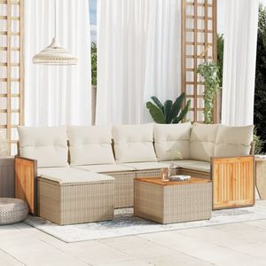 Set Divano da Giardino in Rattan Beige con Struttura in Legno di Teak, 6 Posti, Arredamento da Esterno dal Design Contemporaneo con Cuscini - Product Image 3