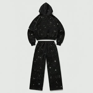 Custom Oversized Rhine Stone Tracksuit 100% Cotton Fleece High GSM Trendy Look Tracksuit <b>For</b> Street Or Casualwear <b>For</b> Unisex - Product Image 2