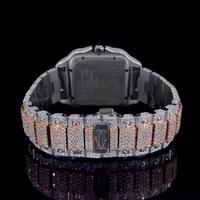 Montre automatique Premium Bust Down Moissanite 40 mm en acier inoxydable argenté pour homme, avec un look de diamant rond brillant VVS