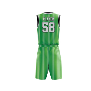 Custom Green Striped Basketball Uniform Set V-Neck Sleeveless Moisture Wicking Jersey <b>Shorts</b> for Adults Unisex Team Wear - Product Image 3