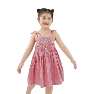 ชุดเดรสเด็กผู้หญิงปักลายโลโก้ตามสั่ง ผ้าฝ้ายลายตาราง สายเดี่ยว ผลิตจากเวียดนาม - Product Image 2