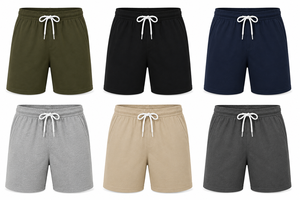 Shorts décontractés pour hommes en nylon/acrylique tricoté vert olive de haute qualité avec cordon de serrage, logo frontal, taille haute, couleur unie, respirants - Product Image 6