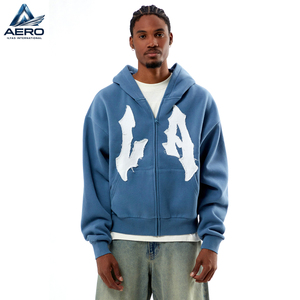 Sudadera con capucha y cremallera para hombre, personalizada, con parche de letras desgastadas y aplique de borde sin rematar, de forro polar, el mejor producto de 2026 - Product Image 1