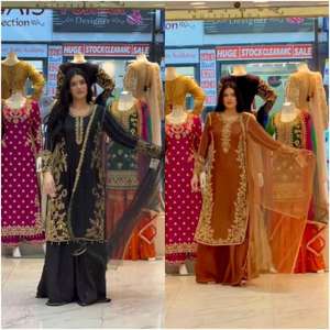 NUEVO DISEÑO ESPECIAL PARA EID, TRAJE DE 3 PIEZAS DE SEDA ROMANA CHINA CON BORDADO PESADO Y LENTEJUELAS, DE SECADO RÁPIDO PARA FIESTAS - Product Image 2