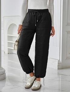 Pantalones Unisex Negros Acolchados con Cierre de Cordón, Resistentes al Viento, con Aislamiento Sintético, Transpirables, de Pierna Ancha, para Esquí y Nieve - Product Image 4