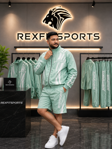 REXFIT SPORTS 2026 Conjunto Deportivo Personalizado para Hombre en Verde Menta, Chaqueta Cortavientos de Poliéster y Pantalones Cortos, Traje de Entrenamiento - Product Image 2