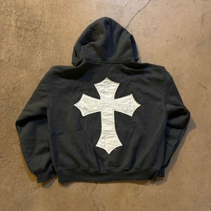 Custom Black Full Zip Hoodie with Chenille Letter Patch Embroidery Oversized Heavyweight Cotton Fleece Streetwear Hoodie - Product Image 6
