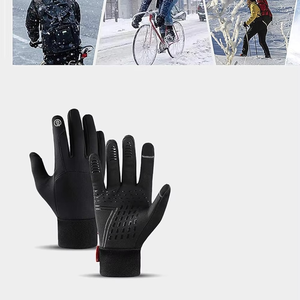 Gants tricotés coupe-vent d'hiver compatibles avec les écrans tactiles, design noir uni, logo sur le pouce gauche - Product Image 3