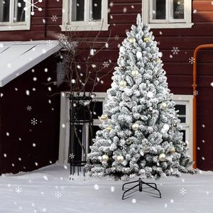 "7.5ft Snow Flocked Artificial Christmas Tree with Pine Cones & Pre-Lit Hinged Easy Assembly & Reinforced Metal Base" - Product Image 4
