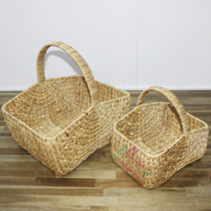 Panier en jacinthe d'eau fait main, rustique et écologique, avec poignées hautes, pour pique-nique et rangement, emboîtable - Product Image 4