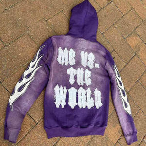 เสื้อฮู้ดซิปแบบยูนิเซ็กซ์ ไซส์พลัส ผ้าหนา ตกแต่งด้วยการปักลายแบบแอพพลิเค่ ลวดลายทำเก่า ซักย้อมสีแบบแอซิดวอช สไตล์สตรีทแวร์ ขายส่ง - Product Image 6