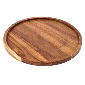 Plateau de service rond en acacia véritable pour thé et café, plateau et plat de taille personnalisée, finition naturelle, plateaux décoratifs en bois, vente chaude - Product Image 1
