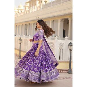 ชุด lehenga choli ผ้าแจ็คการ์ดแท้ย้อมสี - Product Image 3