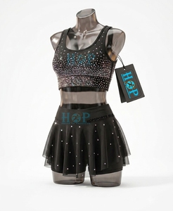 Conjunto de Uniforme de Porristas Personalizado con Lazo en la Espalda y Pedrería para Niñas, Uniforme de Porristas Personalizado con Pedrería y Ropa de Práctica de Baile - Product Image 3