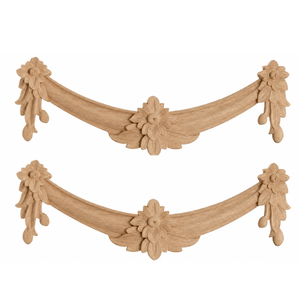 Applique décorative sculptée en bois massif à motif floral pour armoires de cuisine - Product Image 1